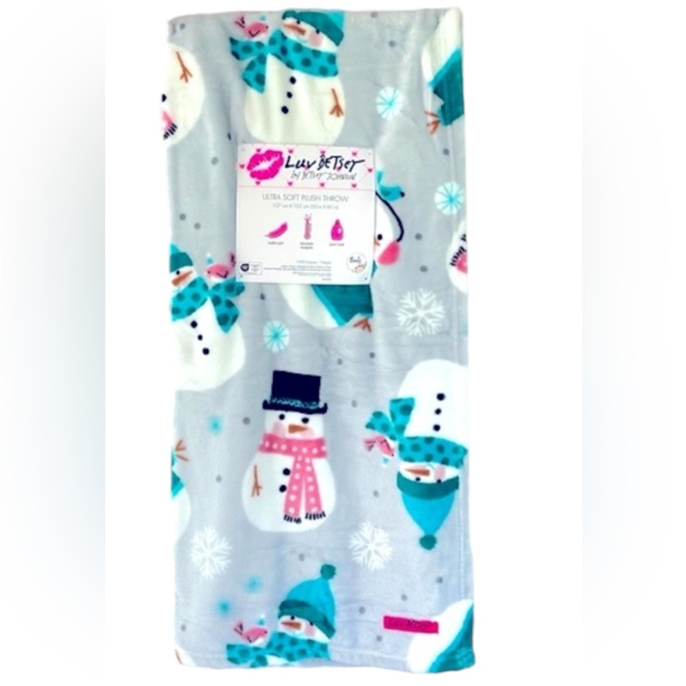🆕🎄💋BETSEY JOHNSON💋ULTRA SOFT PLUSH SNOWMAN ⛄️ THROW /BLANKET